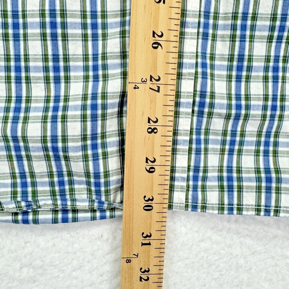 Banana Republic Shirt Mens Large Green Blue Plaid Soft Wash Slim Fit Classic‎